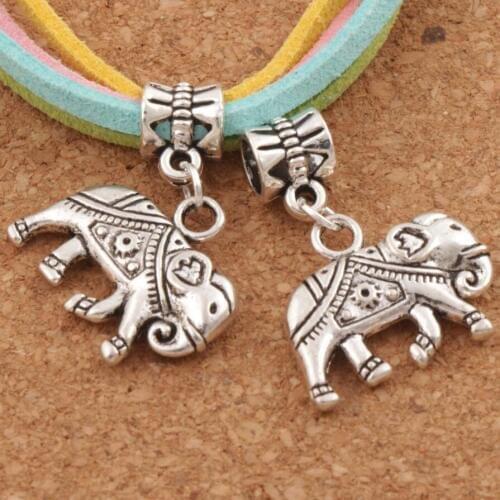 Thai Sun Elephant Charm Beads 21x28 mm 13PCS Zinc Alloy Dangle Fit European Bracelets B1183