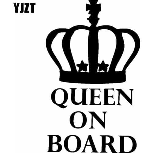 YJZT 8.4CM*13.5CM QUEEN ON BOARD Vinyl Car Motorcycle Stickers Funny Decal Black/Silver C10-00790