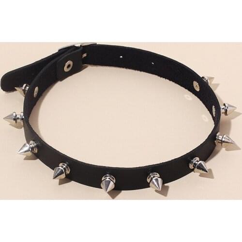 Goth Black PU Leather Rivet Choker Collar Belt Buckle Necklace For Women Vintage Punk Gothic Style Club Party Jewelry Gift E113
