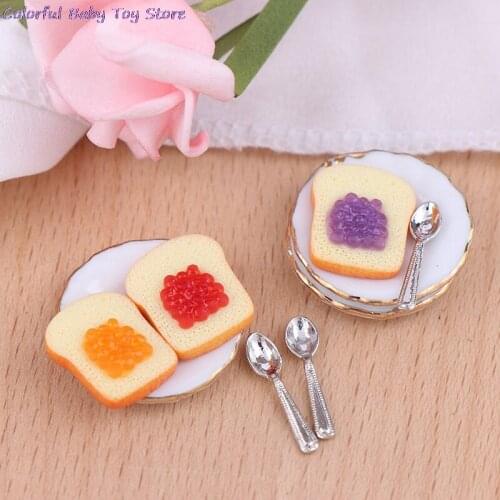 3Pcs/set 1:12 Dollhouse Miniature Toast Small Plate Spoon Dolls Accessories