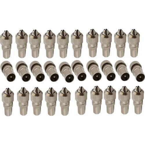 30Pcs TV Connector Male TV Plug Video Adapter RF Cable Aerial Antenna Extendor Converter