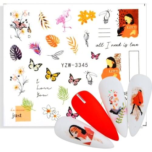 3D Butterfly Designs Nail Stickers Floral Geometric Nail Art Water Transfer Decals Sliders Flower Leaves Manicures Decoration