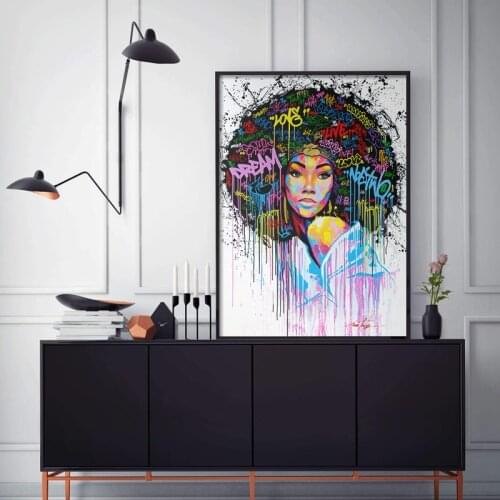 Abstract Colourful Graffiti Art Woman Canvas Painting Posters And Prints Wall Art Pictures For Living Room Bedroom Home Decor
