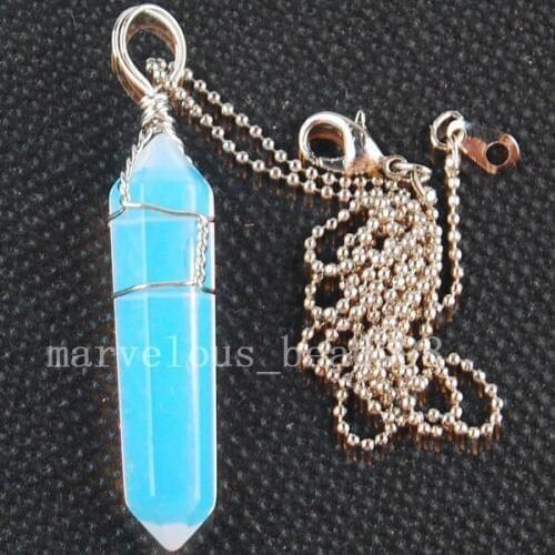 Free shipping Fashion Jewelry Opalite Opal Hexagonal Pointed Reiki Chakra Pendant Necklace With chain MC3505