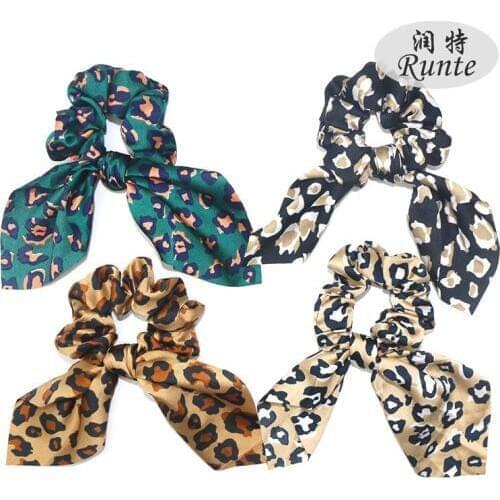 Free shippping Fashion women Leopard printed ribbon hair scrunchies elegant rubber Accessories gum Ponytail Holder