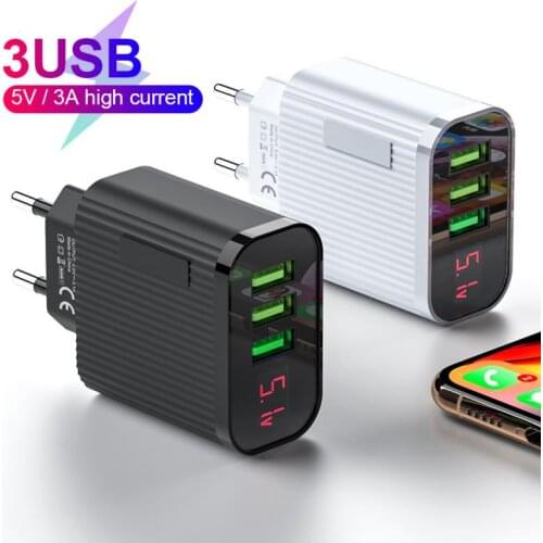 Digital Display Phone Fast Charger 3 USB Port Universal Wall Phone Tablet Chargers For Iphone 11 Samsung Huawei Charging Adapter