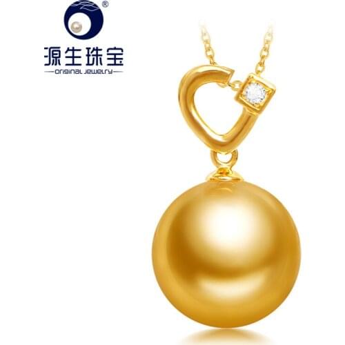 YS Real 18K Solid Gold Pendant 9-10mm Natural Cultured Tahitian & South Sea Pearl Pendant Necklace For Women