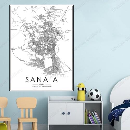 Black and White Yemen City Map The Sana‘a City Map Poster HD Print Wall Art Canvas Nordic Landscape Painting for Home Decor