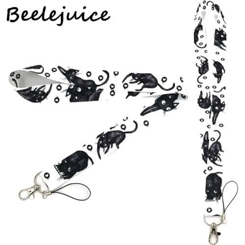 Black Cats Hearts Love Neck Strap Lanyards ID badge card holder keychain Mobile Phone Strap Gift Ribbon webbing necklace Gifts