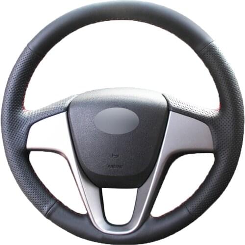 Black PU Faux Leather DIY Car Steering Wheel Cover for Hyundai Solaris (RU) 2010-2016 Verna 2010-2016 i20 2009-2015 Accent