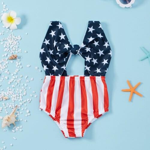 Baby Swimwear For Girls Independence Day Stars Striped Printed One Piece Swimsuite Swimwear Swimsuit Kids Girl Купальник Детский