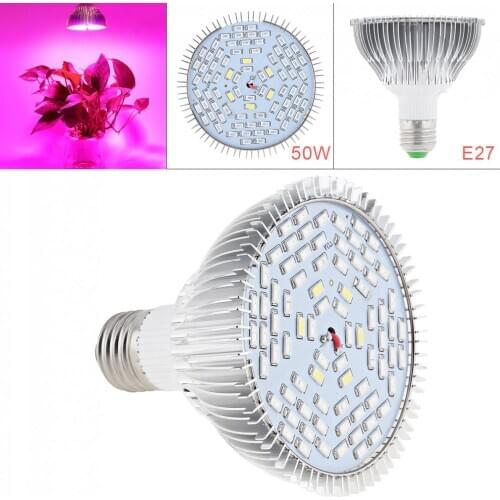 E27 85V-265V 50W 78 LEDs Plant Fill Grow Light Full Spectrum Band Red 42 + Blue 18 + Warm 6 + Infrared 6 + UV 6 for Grow