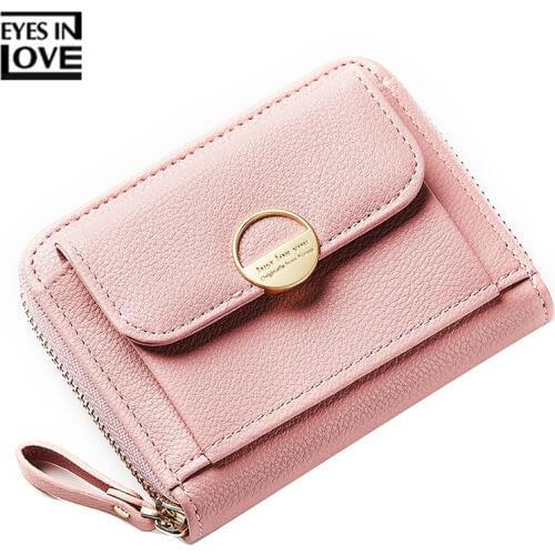 EYES IN LOVE New Zipper Small Clutch Wallet For Women Leather Coin Pocket Bag Female Solid Card Holder Brand Lady Girls Purse