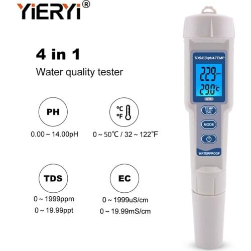 Yieryi 4 in 1 TDS PH Meter PH/TDS/EC/Temperature Meter Digital Water Quality Monitor Tester for Pools, Drinking Water, Aquariums