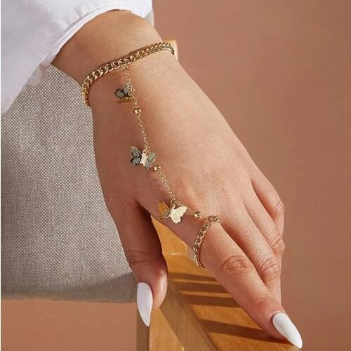 Finger Ring Bracelet Butterfly Creative Finger Linked Bracelet Chain Bracelet Finger Rings Hand Harness Bracelets Jewellery
