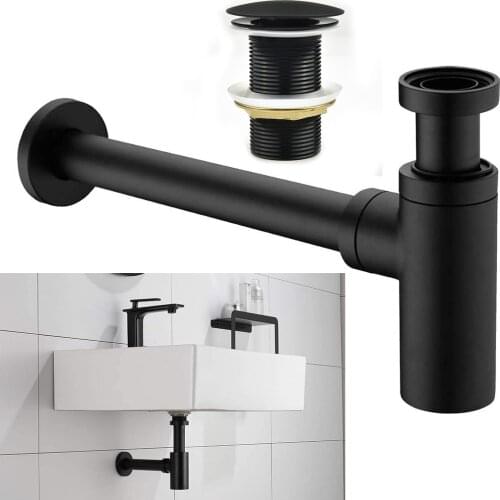 1set Bathroom Basin Matt Black Bottle Trap Basin Sink Trap Adjustable Waste Brass Unslotted Waste Accessory Renovation