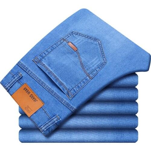 2021 New Mens Classic Blue Black Slim-fit Jeans Business Cotton Elastic Regular Fit Denim Pants Male Brand Trousers