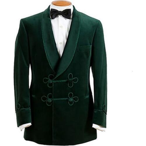 ANNIEBRITNEY Green Velvet Smoking Jacket For Men High Quality Spring Fall Winter Velvet Cutsom Big Size Formal Prom Only Blazer