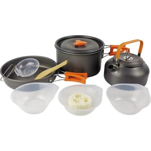 XC Outdoor Camping Cookware Kit Aluminium Cooking Set Water Kettle Frying Pan Camping Pot Hiking Picnic BBQ Tableware Equipment