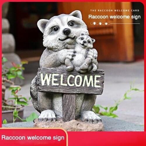 Outdoor Garden Decoration Raccoon Welcome Sign for Country Houses Cute Animal Garden Decoration Home Decoration of The Yard