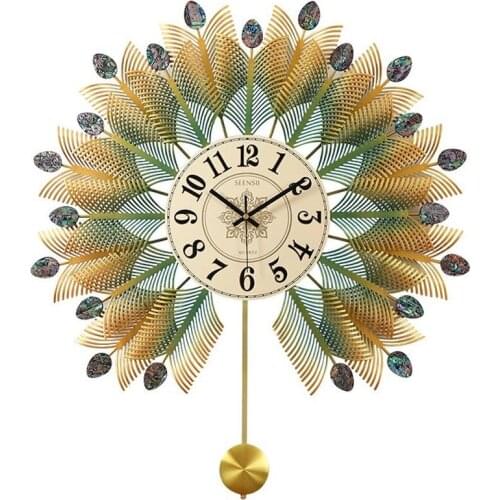 European Style Wall Clock Large Pendulum Luxury Personality Silent Art Metal Living Room Wall Clock Creative Home Decor DL60WC