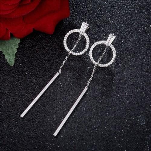 New Fashion Sweety Shiny Rhinestone Circle Dangle Earrings Metal Strip Pendientes Temperament Dual-Use Earring