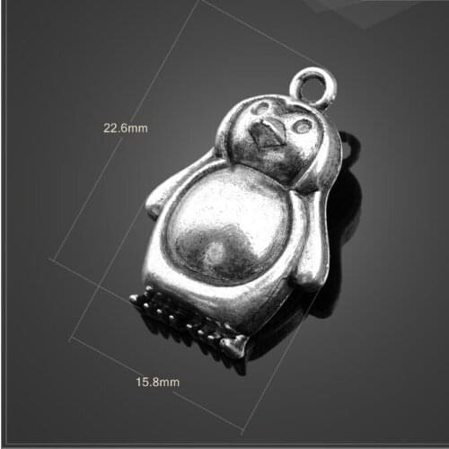 High quality 20 Pieces/Lot 22.6mm*15.8mm Antique Silver Plated Penguin charm Pendant Jewelry findings for jewelry making