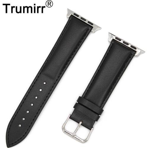 Calf Genuine Leather Watchband for 38mm 42mm iWatch Apple Watch Sport Edition Wrist Band Replacement Strap Bracelet + Connectors
