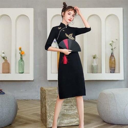 Butterfly Embroidery Heavy Industry Embroidery Modern Chinese Style Dress Cheongsam Skirt Sexy Wedding Dresses for Women