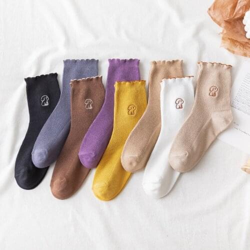 Puppy Harajuku cartoon solid color socks cute casual kawaii women socks beautiful girl embroidered cotton ankle sleeve socks