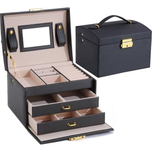 Jewelry Box Mirrored 3-layer Large Capacity Jewelry Box Casket Makeup Organizer Earring Holder Makeup Storage Boxes jewerly box