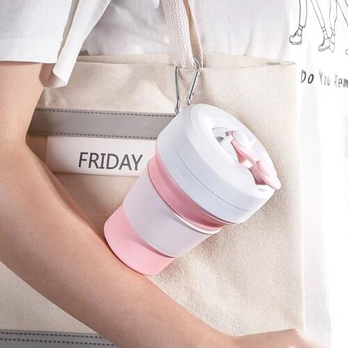 350ML Folding Silicone Cup Portable Telescopic Drinking Collapsible Coffee Cup Multi-function Foldable Silica Mug Travel