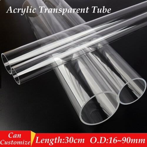 1pc 30CM Length OD 16~90mm Transparent Acrylic Pipe Aquarium Fish Tank Joint Pipe Garden Watering Supply Plexiglass Tube
