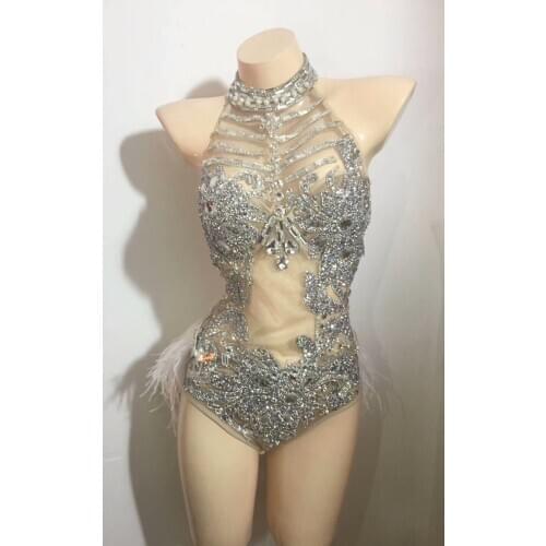 Party Stage Wear Dress Crystals Shining Sexy Bodysuit Outfit Female Singer Dj Ds Modern One Piece Sexy Rhinestone Tassel Dresses
