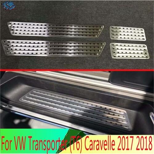 For VW Volkswagen Transporter (T6) Caravelle 2017 2018 Stainless Steel Inner Inside Door Sill Panel Scuff Plate Kick Step Trim