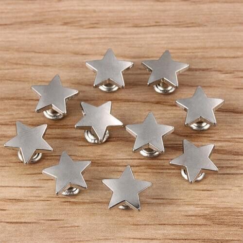 10pcs Metal Five-Point Star Rivets DIY Clothing Bag Shoes Rivets Crafts Decor Supplies Garment Sewing Glass Drill Nail Button