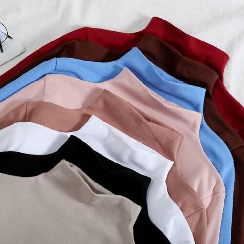 Long-sleeved t-shirt bottoming shirt women solid color 2019autumn and winter new Korean version of the half turtleneck wholesale