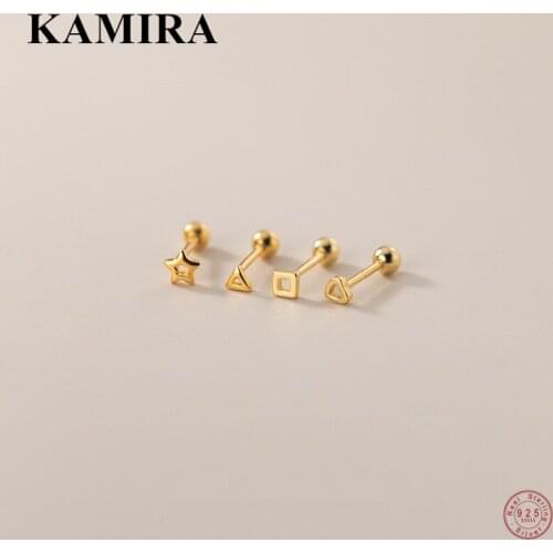 KAMIRA 925 Sterling Silver Korean Small Star Heart Square Beads Stud Earrings for Women Teen Simple Lovely Fine Jewelry Gift Hot
