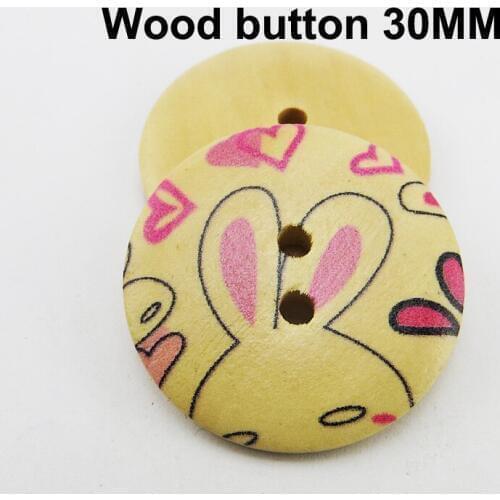 20 PCS pink rabbit button painting 30MM round coat wooden buttons brand boots sewing clothes accessory MCB-045G