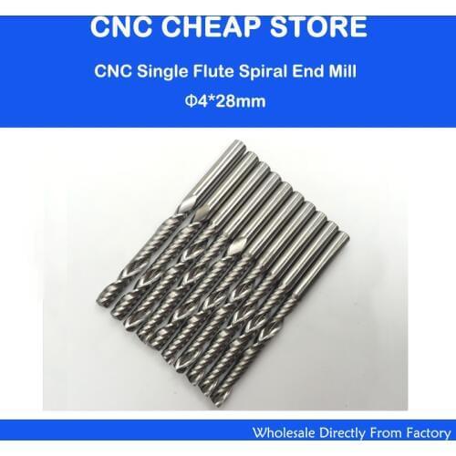 10pcs/lot 4mm *28mm Carbide CNC Router Bits Single Flute Spiral Bit Milling Cutter