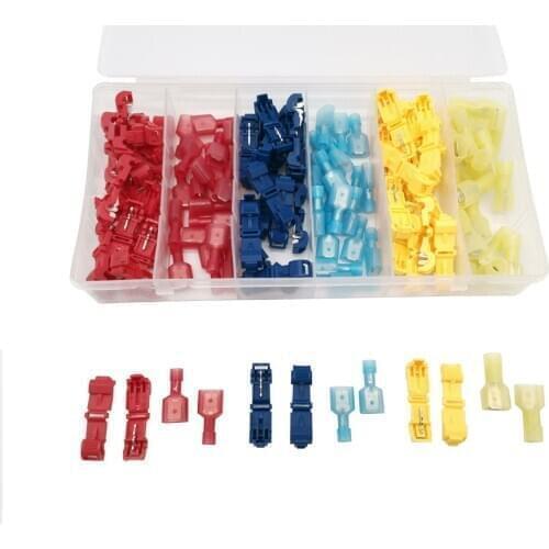 120pcs T Type Electrical Cable Connectors Splice Wire Scotch Lock Insulated Male Female Terminals Crimp Kits