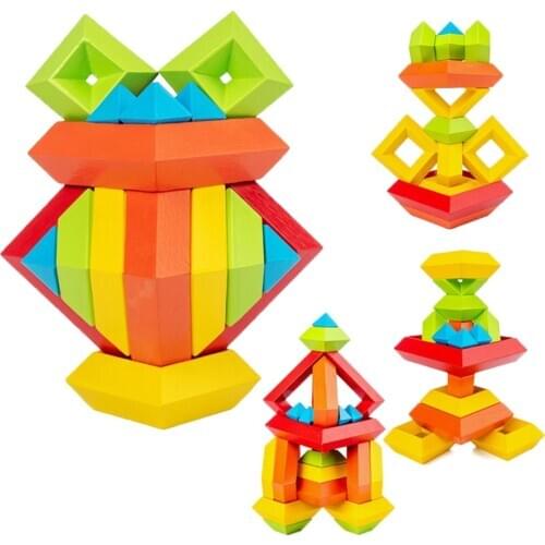 15pcs/set Magic Wooden Cube Toys Pyramid 3D Puzzle Toy Toddler Turret Nesting Block Rainbow Tower Montessori Toys