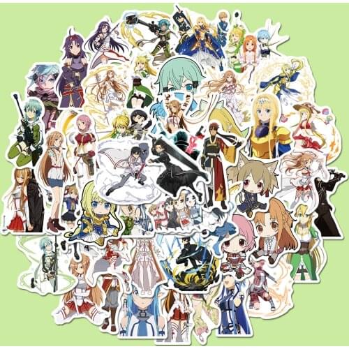 50PCS Anime Sword Art Online Cartoon Stickers Waterproof PVC Decal for Laptop Helmet Bicycle Luggage Guitar Phone Case