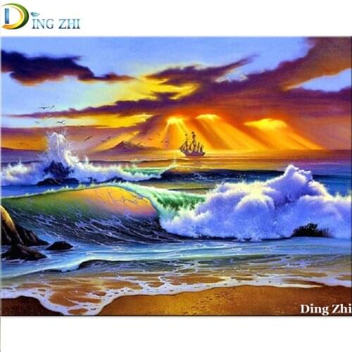 Natural landscape 5D Diamond Painting Waves Sunset Sailing Diy Mosaic Embroidery Full Square Round Drill Cross Stitch Wallpaper
