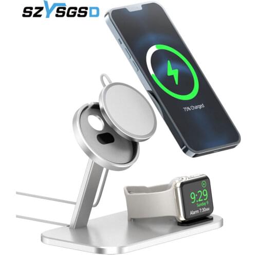 Wireless Charging Station Stand For Apple Magnet To iPhone 12 Pro Max Mini &Apple Watch i-Watch Wireless Charge Pad dock holder