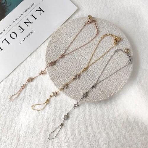 O1 rose gold chain bracelet connected finger palm handlets jewelry layer sparking star bracelet for women