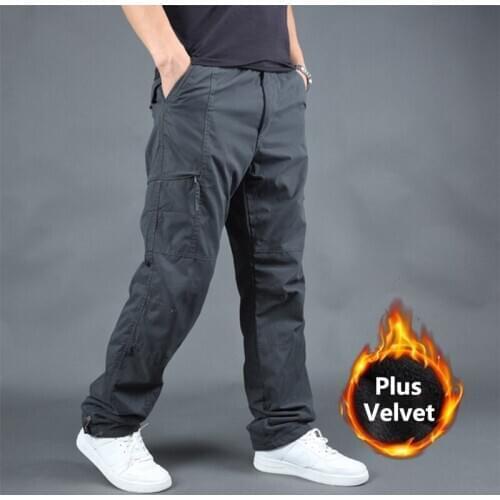 Large Size Men Outdoor Autumn Winter Plus Velvet Pants Thicken Thermal Multi-pocket Cargo Pants Climbing Hiking Sports Trousers