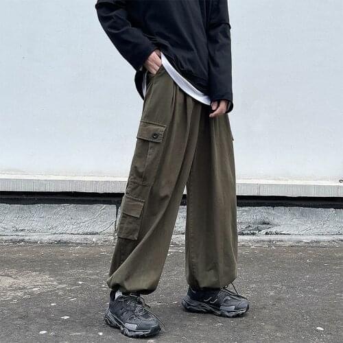 Multi-pocket Cargo Pants Men Fashion Retro Casual Pants Men Streetwear Loose Hip-hop Wide-leg Pants Mens Overalls Trousers M-3XL