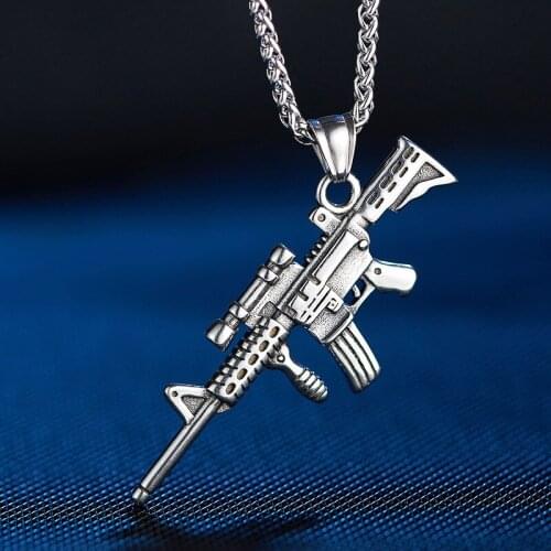 Gothic Style Current Fashion Army Machine Gun AK47 Retro Pendant Necklaces Men Metal Stainless Steel Punk Neck Chains Steampunk