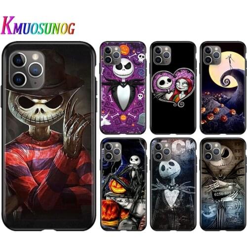 For iPhone 11 Pro XS Max X XR Phone Case Fashion Jack Skellington For iPhone 6S 6 7 8 Plus 5S Bright Black Soft Phone Cover